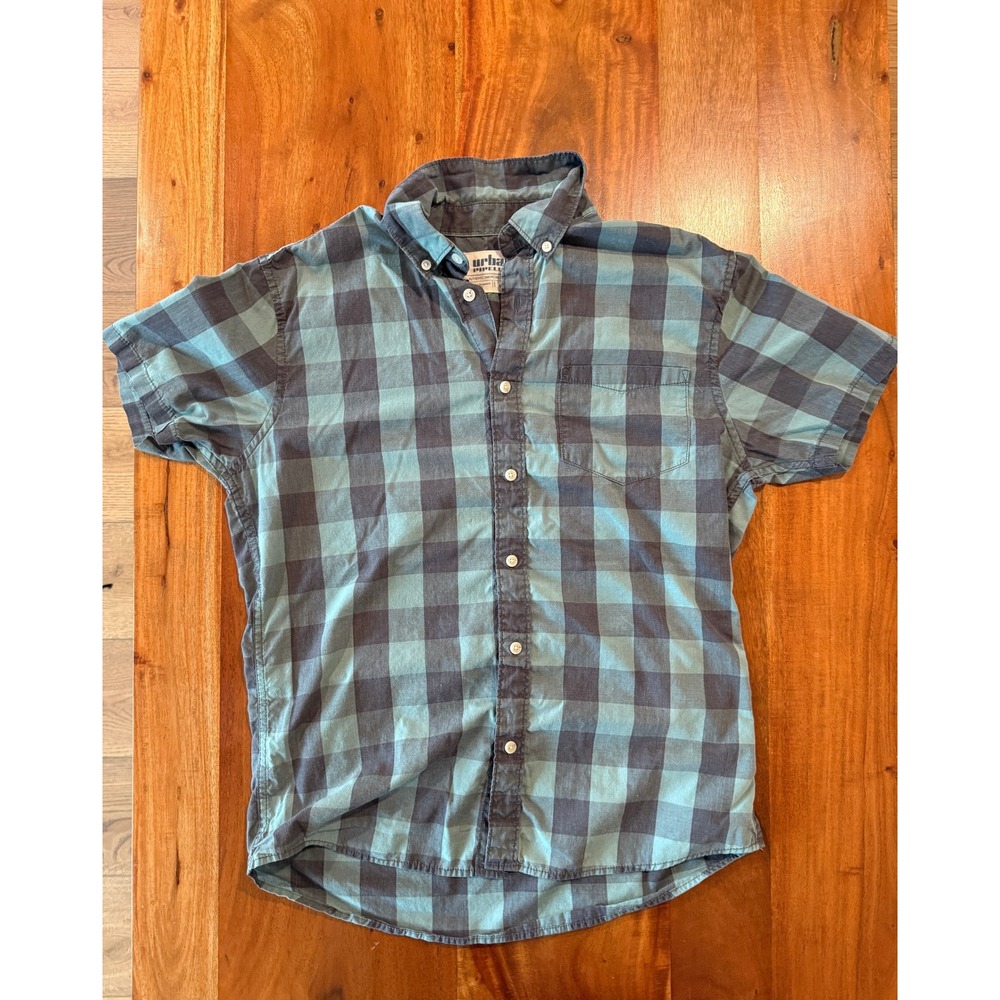 Urban Pipeline Men's Green/Gray Checkered‎ Short Sleeve Size M